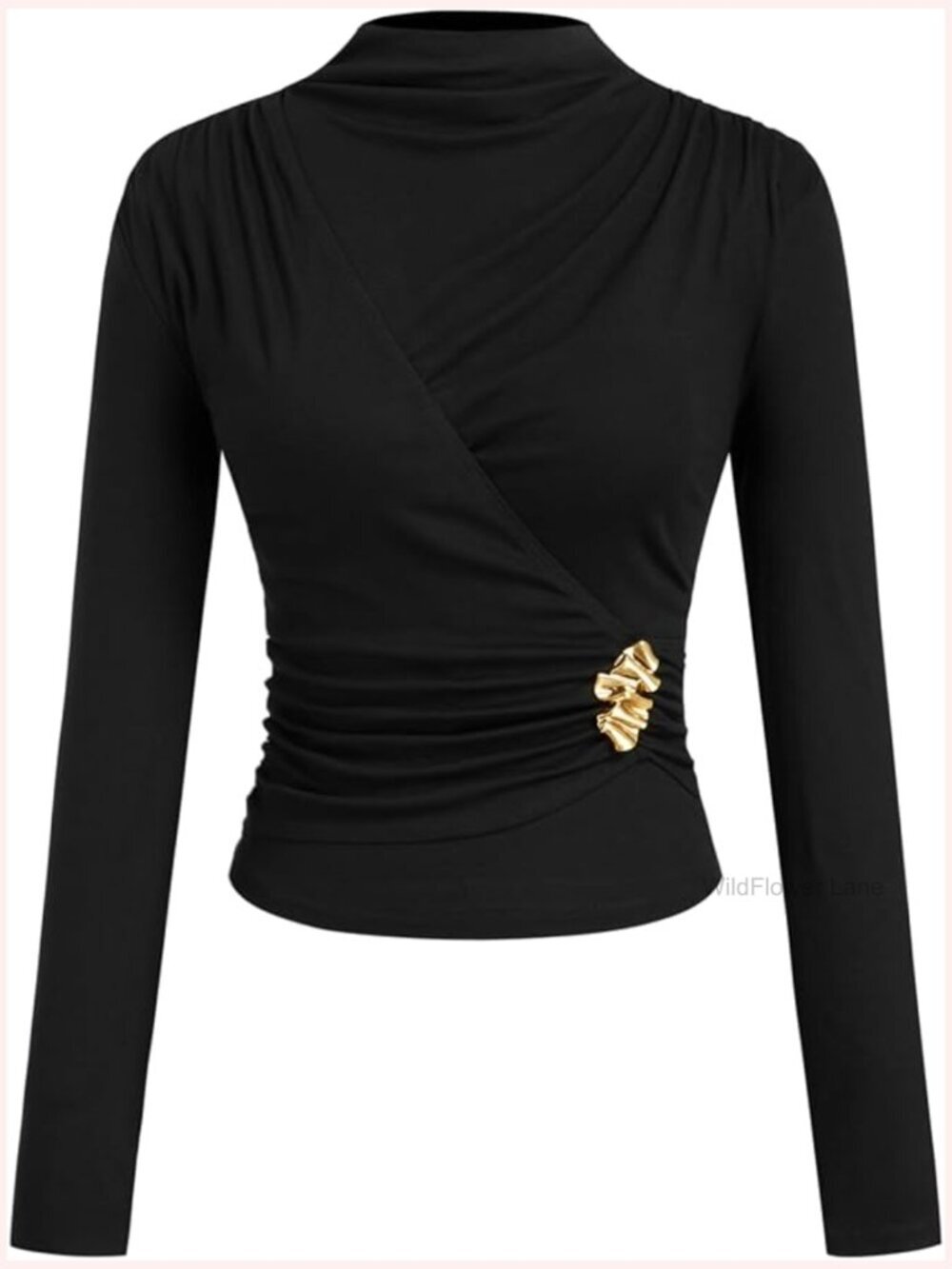 Long Sleeve Fitted Blouse with Wrap Front Design